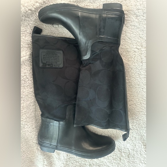 COACH Paige Tall Black Signature Rain Boots Size 7 SEE LAST PHOTO - Picture 10 of 11